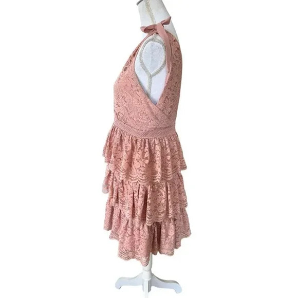 Bardot Roxie Sleeveless Tiered Lace Pink Mini Dress Size 10 - Picture 6 of 10